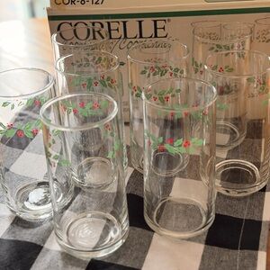 Corelle Clear Highball Glasses with Green Holly and Red Berries - Set of 8